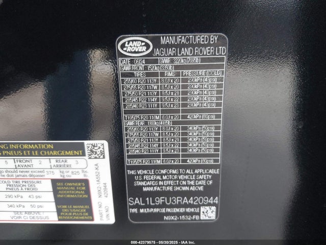 SAL1L9FU3RA420944 Land Rover aj20p6