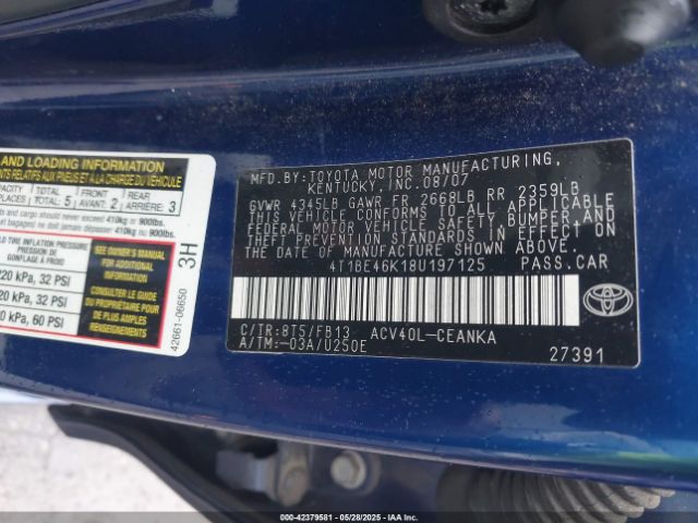 2008 TOYOTA CAMRY 4T1BE46K18U197125 Photo 8