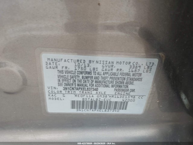 3N1CN7APXEL837340 Nissan Versa