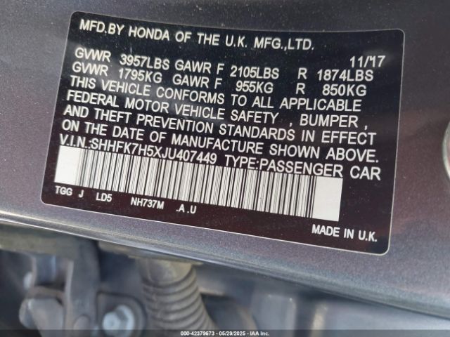 SHHFK7H5XJU407449 Honda l15ba