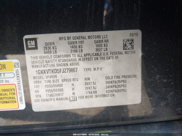 1GKKVTKD5FJ279867 GMC llt