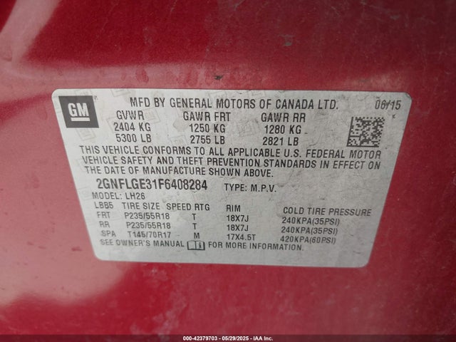 Chevrolet lfx - sidi, vvt, e85 max, alum 2015 2GNFLGE31F6408284 Image 9