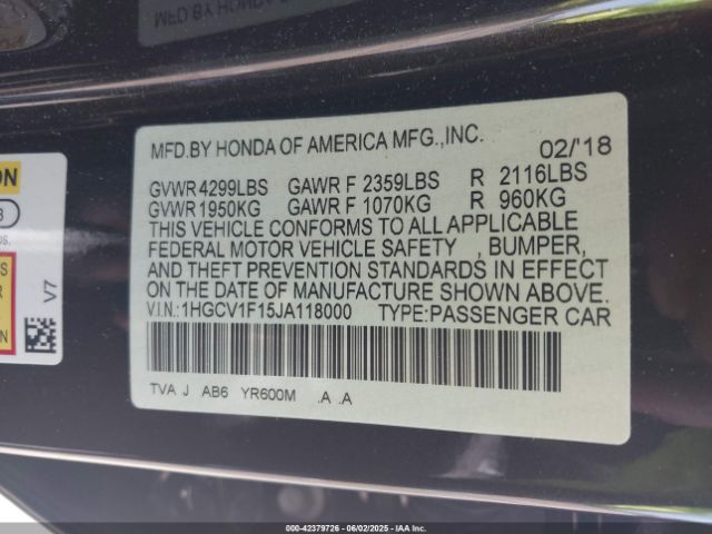 1HGCV1F15JA118000 Honda ACCORD LX