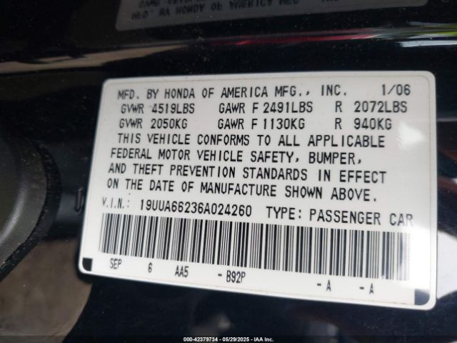 2006 ACURA TL 19UUA66236A024260 Photo 8