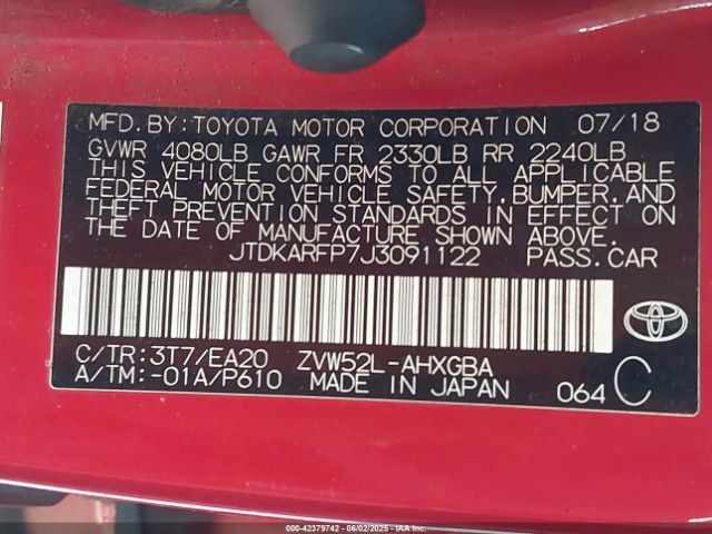 JTDKARFP7J3091122 Toyota Prius Prime Advanced/plus/premium