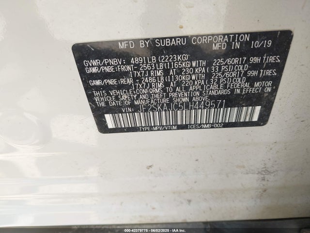 JF2SKAJC5LH449571 Subaru naturally aspirated u5