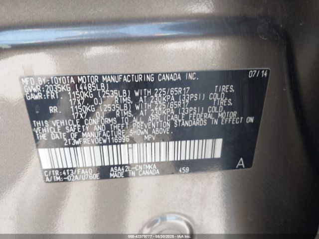 2T3WFREV0EW116996 Toyota Rav4 Xle