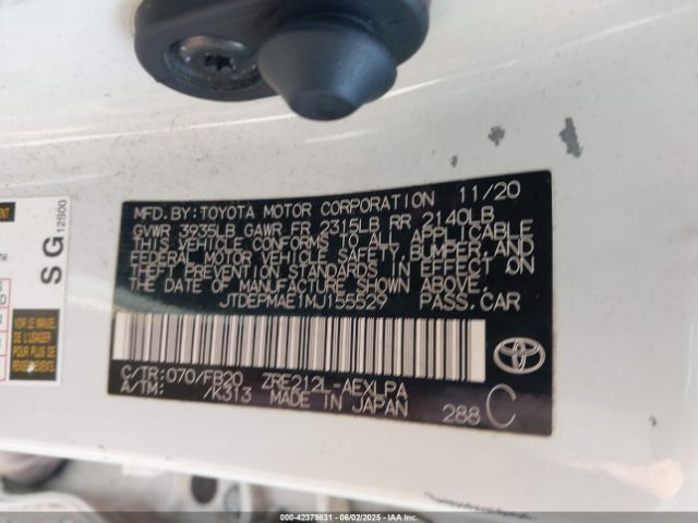 JTDEPMAE1MJ155529 Toyota COROLLA LE