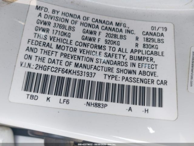 2HGFC2F64KH531937 Honda k20c2