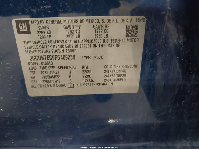3GCUKTEC6FG409236 Chevrolet l83 - vvt, active fuel management, aluminum