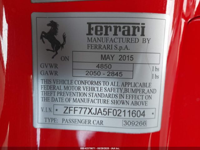 ZFF77XJA5F0211604 Ferrari CALIFORNIA T