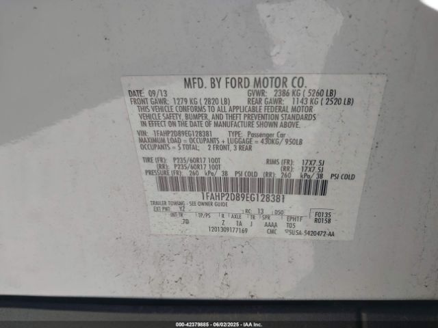 1FAHP2D89EG128381 Ford TAURUS SE