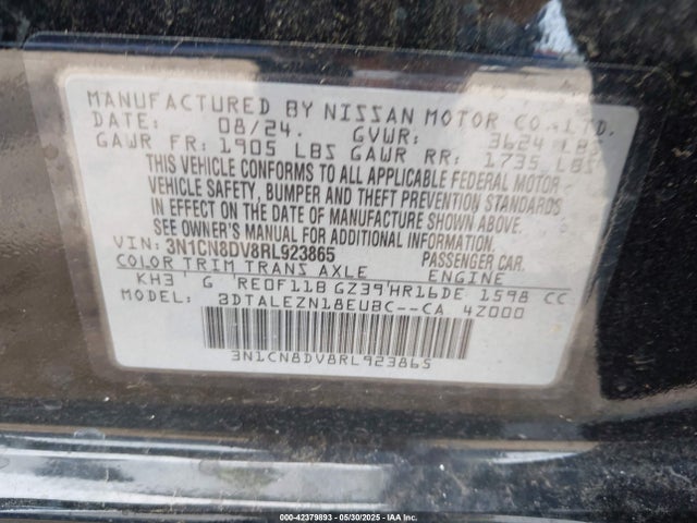 3N1CN8DV8RL923865 Nissan Versa 1.6 S