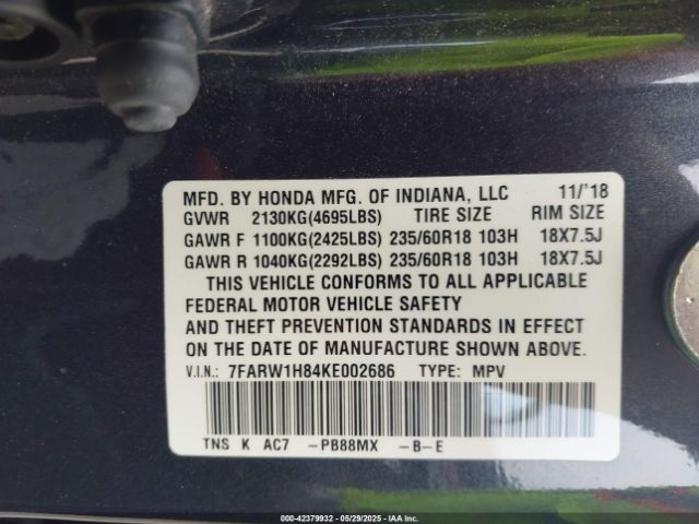 7FARW1H84KE002686 Honda l15be