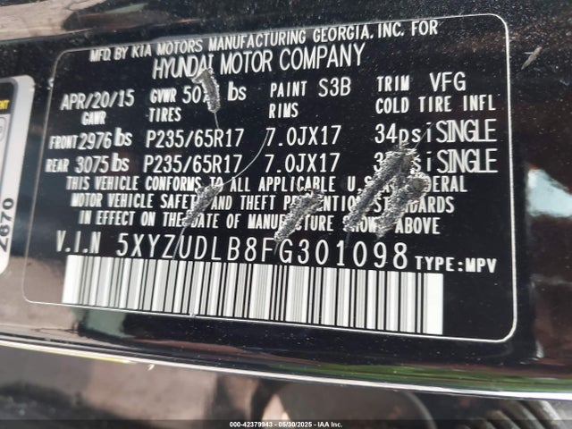 5XYZUDLB8FG301098 Hyundai dohc gdi theta ii