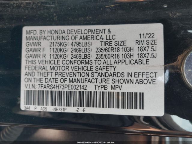7FARS4H73PE002142 Honda Cr-v Ex-l Awd