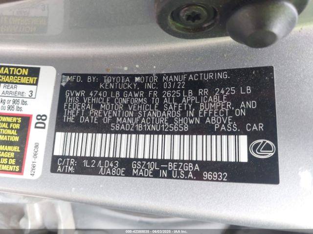 2022 LEXUS ES 350 58ADZ1B1XNU125658 Photo 8