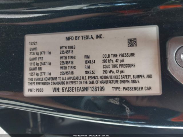 2022 TESLA MODEL 3 5YJ3E1EA5NF136199 Photo 8