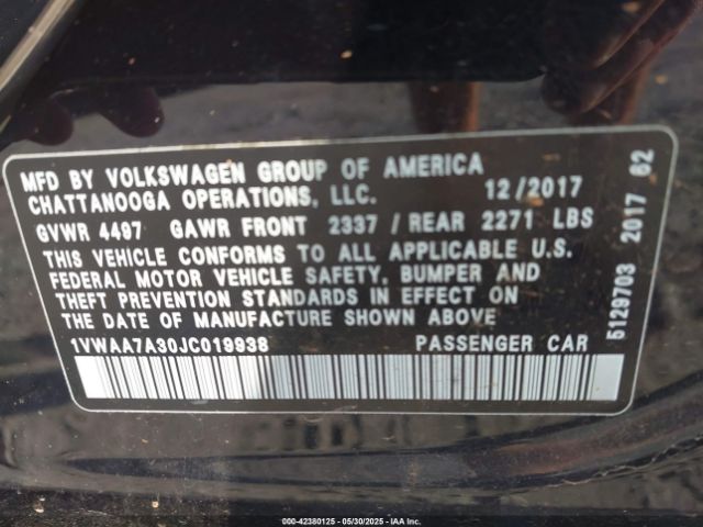 1VWAA7A30JC019938 Volkswagen 2.0 tsi
