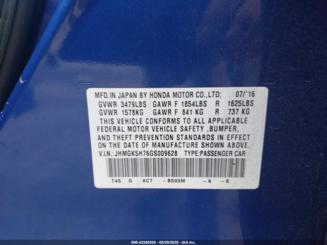 JHMGK5H76GS009628 Honda FIT EX