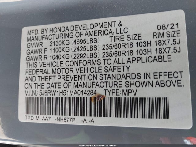 5J6RW1H51MA014284 Honda l15be