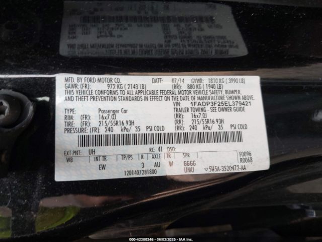 1FADP3F25EL379421 Ford FOCUS SE