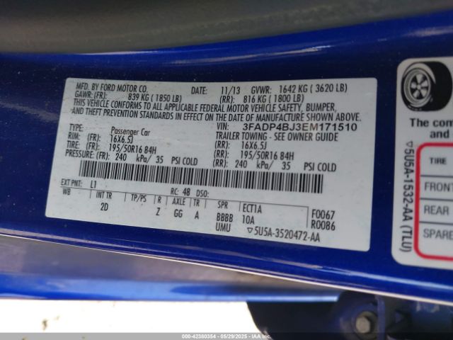 3FADP4BJ3EM171510 Ford FIESTA SE