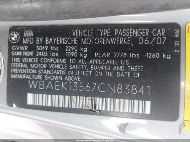 2007 BMW 650I WBAEK13567CN83841 Photo 8