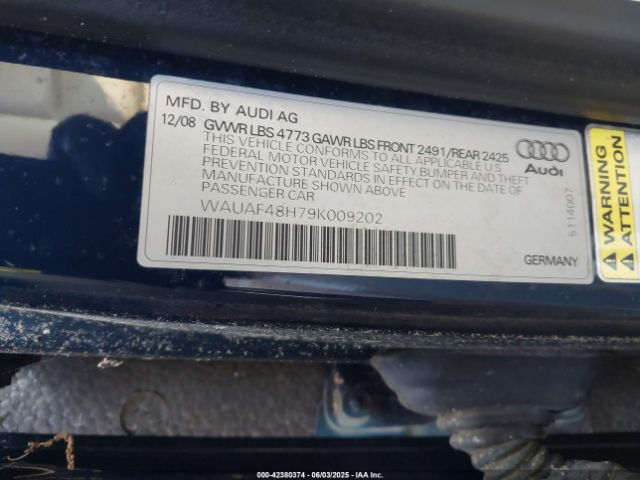 2009 AUDI A4 WAUAF48H79K009202 Photo 8