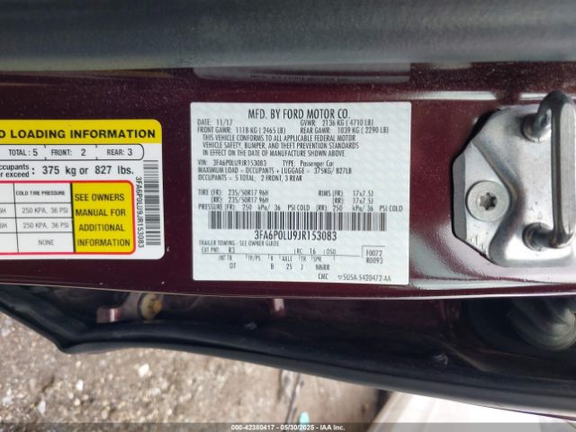 3FA6P0LU9JR153083 Ford Fusion Hybrid Se