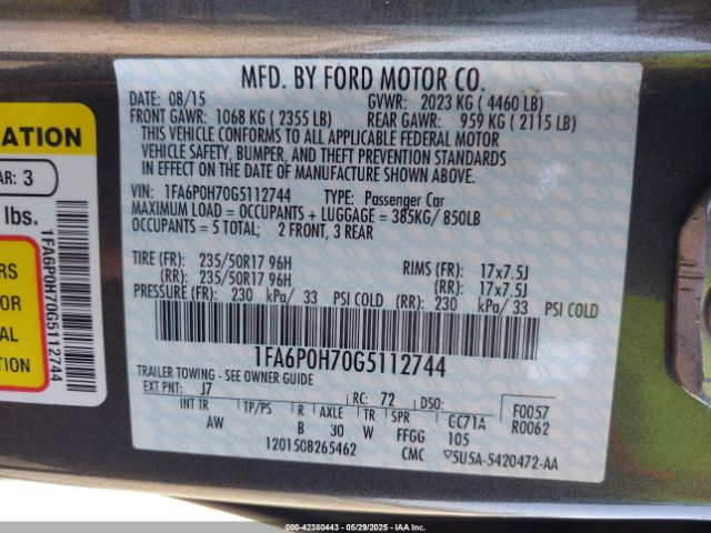 1FA6P0H70G5112744 Ford FUSION SE