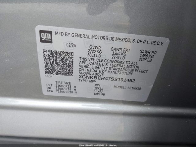 3GNKBCR47SS191462 Chevrolet Blazer Fwd 2lt