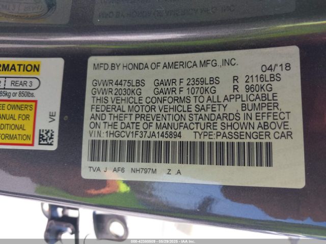 1HGCV1F37JA145894 Honda Accord Sport