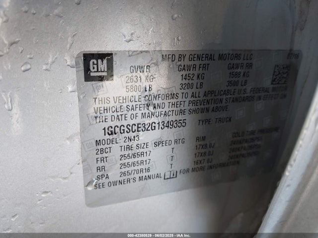 1GCGSCE32G1349355 Chevrolet lfx - sidi, vvt, e85 max, aluminum