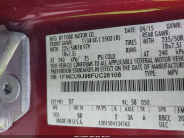 1FMCU9J98FUC26108 Ford Escape Titanium