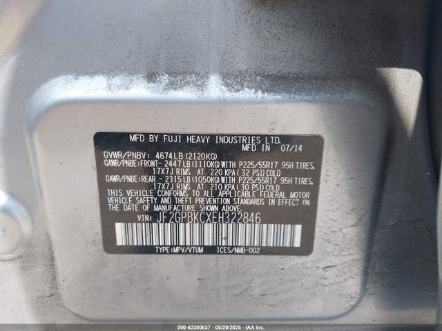 JF2GPBKCXEH322846 Subaru 2.0l Na Hev