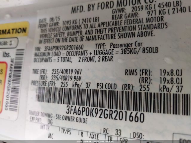 3FA6P0K92GR201660 Ford Fusion Titanium