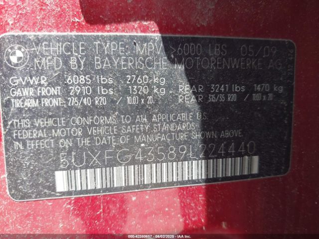 2009 BMW X6 5UXFG43589L224440 Photo 8