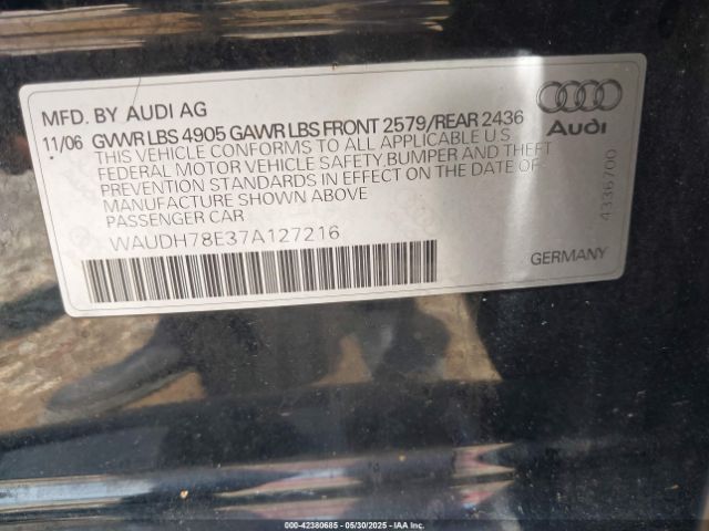 2007 AUDI A4 WAUDH78E37A127216 Photo 8