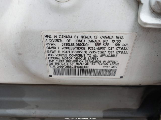 2004 ACURA MDX 2HNYD18624H505443 Photo 8