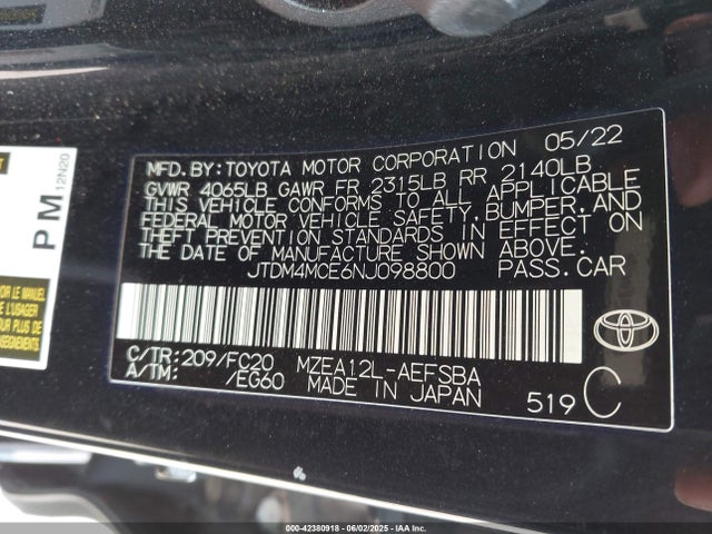 JTDM4MCE6NJ098800 Toyota m20a-fks