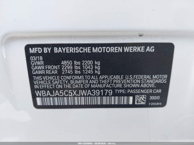WBAJA5C5XJWA39179 BMW 2018