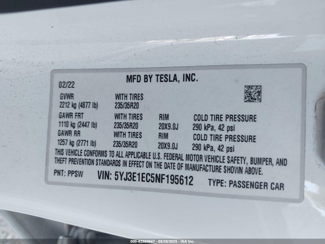 2022 TESLA MODEL 3 5YJ3E1EC5NF195612 Photo 8