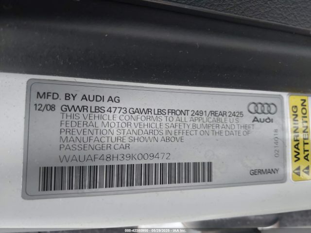 2009 AUDI A4 WAUAF48H39K009472 Photo 8