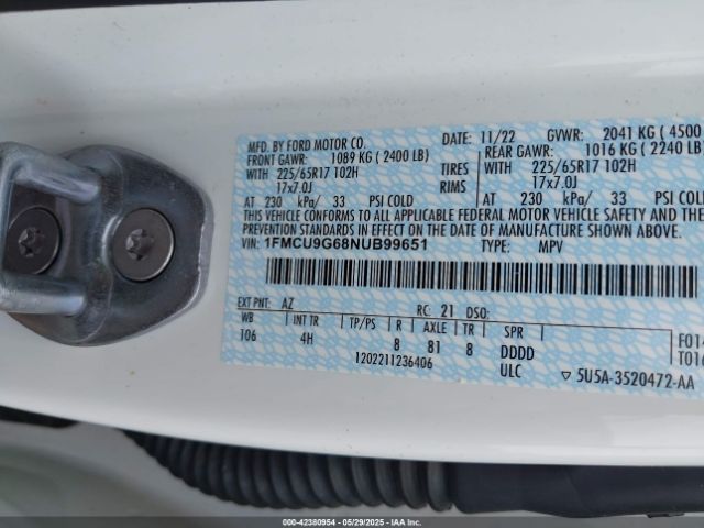 2022 FORD ESCAPE 1FMCU9G68NUB99651 Photo 8