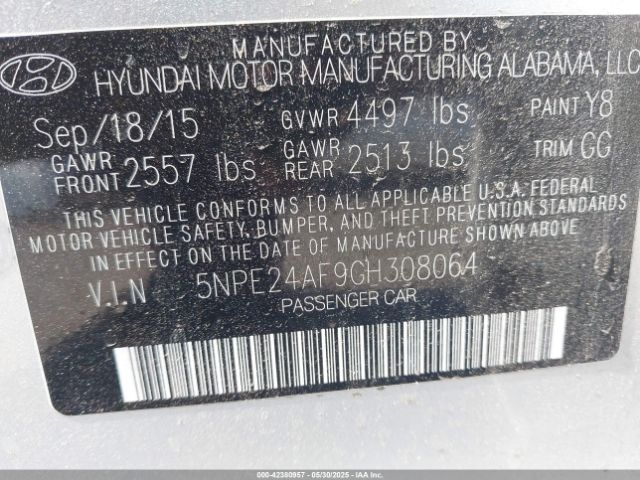 5NPE24AF9GH308064 Hyundai SONATA SE