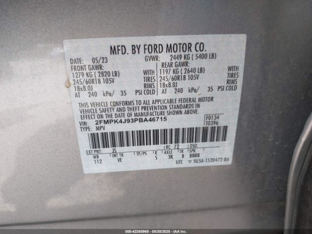 2FMPK4J93PBA46715 Ford EDGE SEL