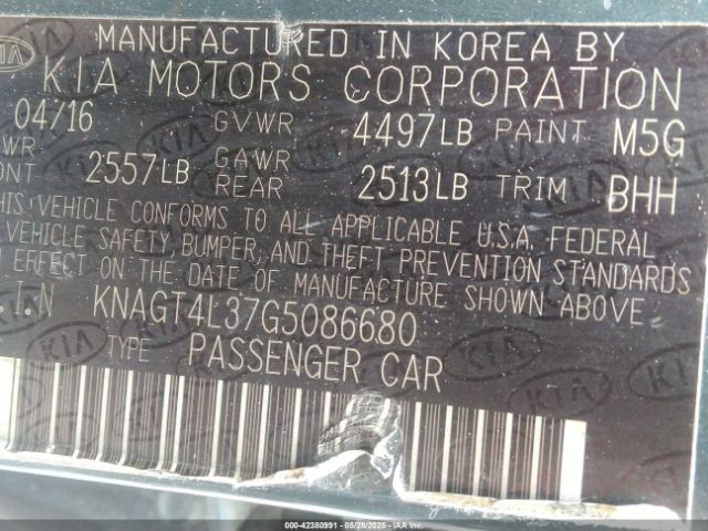 KNAGT4L37G5086680 KIA Optima Lx