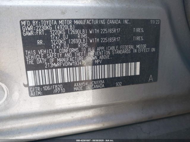 2T3MWRFV0RW193475 Toyota Rav4 Hybrid Le