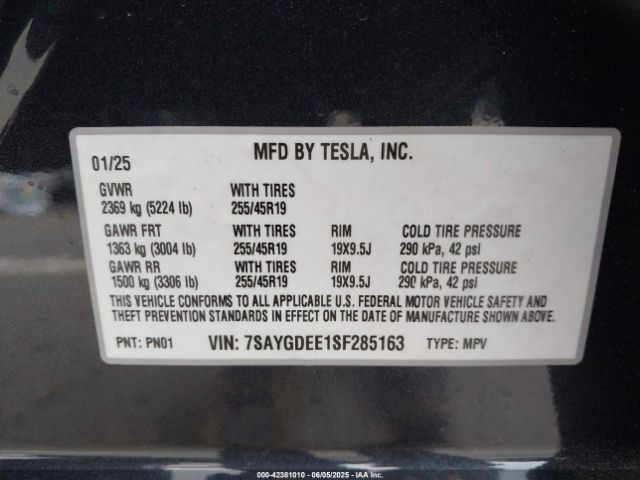 2025 TESLA MODEL Y 7SAYGDEE1SF285163 Photo 8